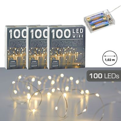 100 LED Lichterkette 3er Set Mikro 1000 cm warmweiß Weihnachtsbeleuchtung Leucht