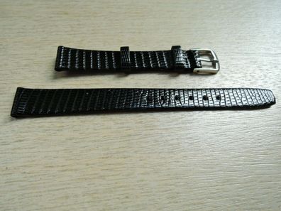 Leder Uhrenarmband Eidechse Ersatzband schwarz 12mm b436