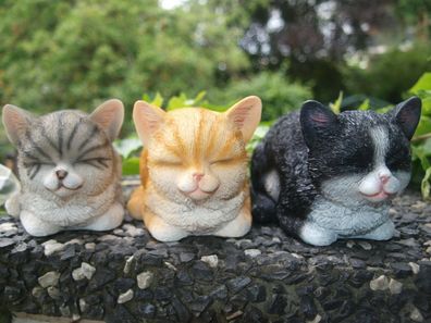 Katze Baby Katzen Deko Figur schlafend 20cm Garten Figur lebensecht NEU