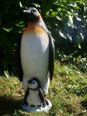 Pinguin Deko Figur Kaiserpinguin mit Baby wetterfest Dekofigur 52cm (Gr. Lebensgroß)