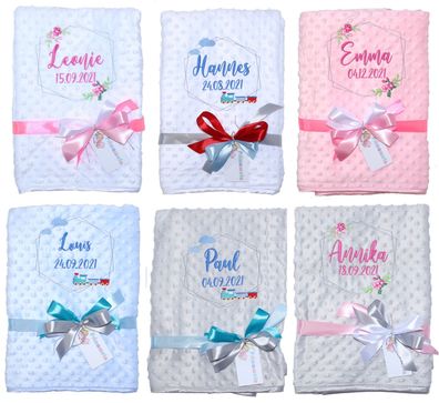Babydecke mit Namen bestickt Minky Plüsch Kuscheldecke Geschenk