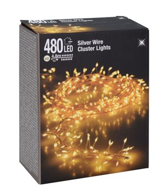 Silver Wire Cluster Lights - 480 LED / 4,8 m - Draht Büschel Lichterkette für Außen