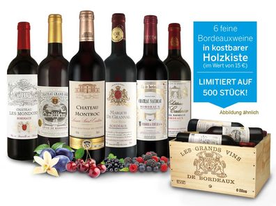 Weingeschenk Bordeaux-Rotweine in Holzkiste