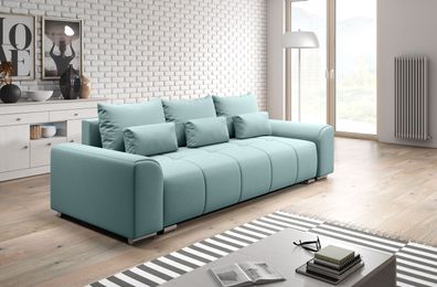FURNIX Sofa LORETA Couch 3-Sitzer mit Schlaffunktion und Bettkasten Mint MT 75