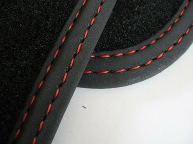 Fußmatten für Alfa 164 Bj 10.88-12.92 Velours Deluxe schwarz Nubukband Doppelnaht rot