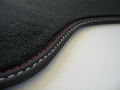 Für Opel Kadett E Fußmatten Velours Deluxe schwarz Nubukb Doppelnaht rot-weiß