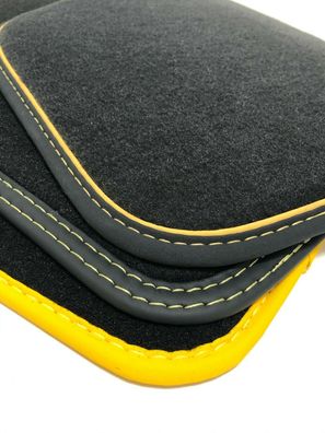 Fußmatten für BMW 4er F32 / F33 Velours anthrazit Nubukband o. Doppelnaht gelb