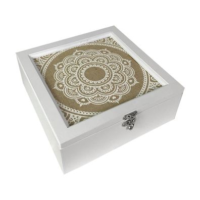 Holz Teebox mit Dekor Vorrats Tee Box Shabby Look Aufbewahrungsbox Weiß 9 Fächer