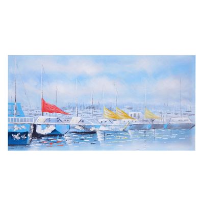 Ölgemälde Boote, 100% handgemaltes Wandbild Gemälde XL, 140x70cm