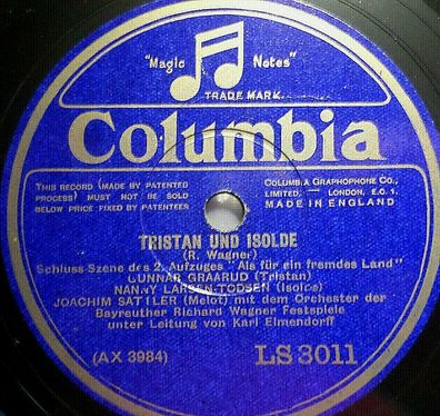 Larsen-Todsen / Graarud / Sattler "Tristan und Isolde" Columbia 1928 78rpm 12"