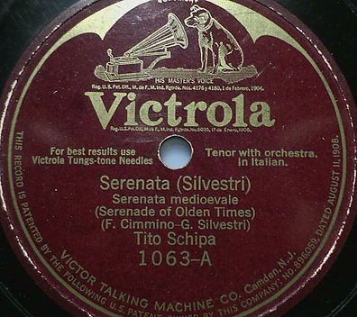 TITO SCHIPA "Pesca d´ammore (Love´s Angling) / Serenata" Victrola 78rpm 10"