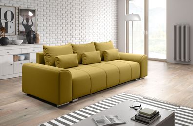 FURNIX Sofa LORETA Couch 3-Sitzer mit Schlaffunktion und Bettkasten Gold MT 45