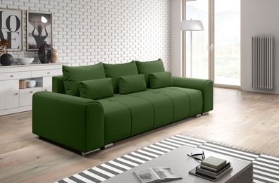 FURNIX Sofa LORETA Couch 3-Sitzer mit Schlaffunktion Bettkasten MOOS GRÜN MT 37