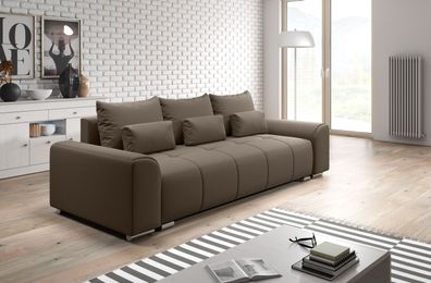 FURNIX Sofa LORETA Couch 3-Sitzer mit Schlaffunktion Bettkasten CHOCO BRAUN MT24