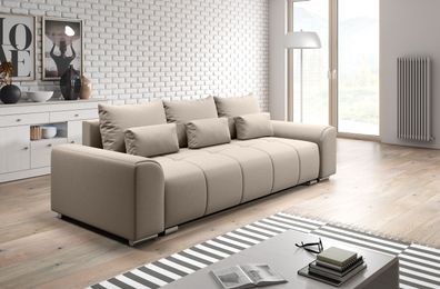 FURNIX Sofa LORETA Couch 3-Sitzer mit Schlaffunktion Bettkasten Loft BEIGE MT 11