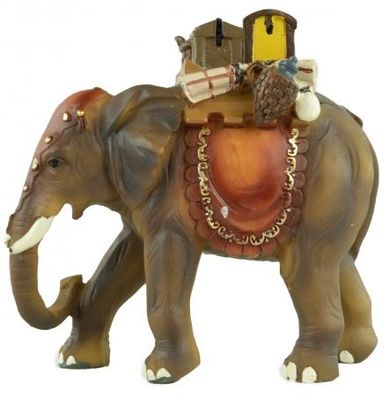 Handbemalte Krippenfigur Elefant mit Gepäck, ca. 12,5 cm, T 001-15