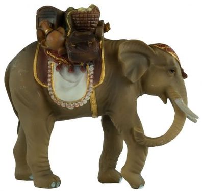 Handbemalte Krippenfigur Elefant mit Gepäck, ca. 15,5 cm, T 081