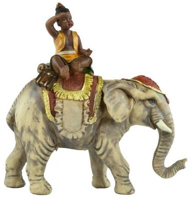 Handbemalte Krippenfigur Elefant mit Reiter, ca. 16 cm, K 134-12