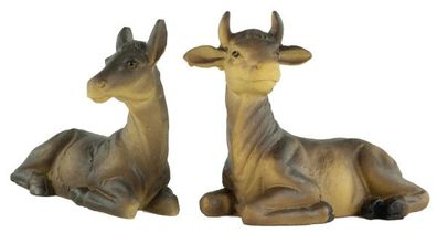 Handbemalte Krippenfiguren Ochse und Esel 2-tlg., ca. 6,5 cm, T 130-02