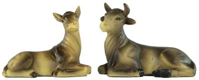 Handbemalte Krippenfiguren Ochse und Esel 2-tlg., ca. 5,5 cm, K 134-02