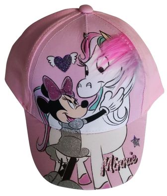 Disney Minnie Mouse Kappe Basecap Mütze Minnie mit Pony, Glitzer für Kinder rosa