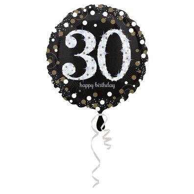 Amscan Anagram Sparkling Birthday Folienballon 30. Geburtstag Rund 43cm