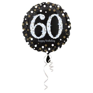 Amscan Anagram Sparkling Birthday Folienballon 60. Geburtstag Rund 43cm