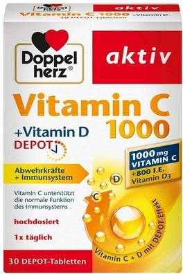 Doppelherz Vitamin C Depot 1000 + D Tabletten Immunsystem Zellschutz 30 Tabletten