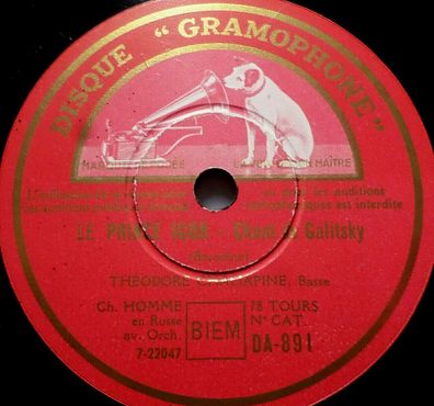 Theodore Schaliapine "Chant de Galitsky / Chant de Vaarlam" Gramophone 1927 10"