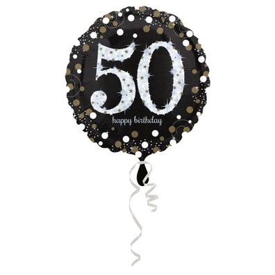 Amscan Anagram Sparkling Birthday Folienballon 50. Geburtstag Rund 43cm