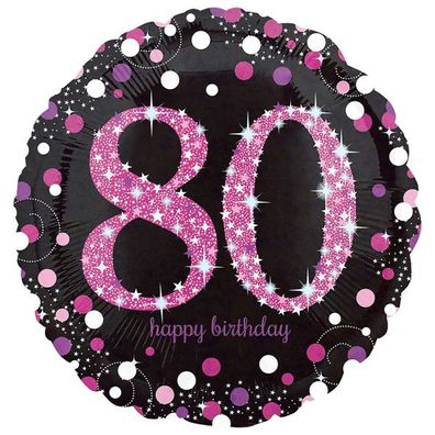 Amscan Anagram Sparkling Birthday Folienballon 80. Geburtstag Rund 43cm pink