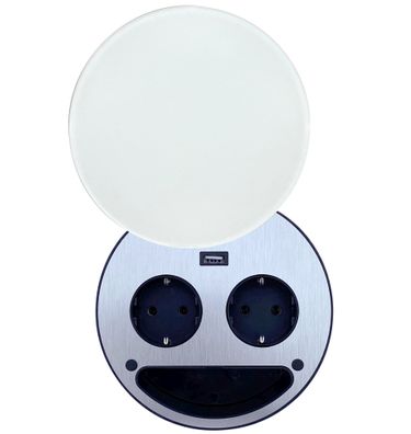 Küchensteckdose Smile, 2-fach Einbausteckdose mit USB, Glasdeckel