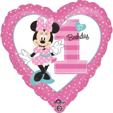 Disney Minnie Mouse Maus 1. First Birthday Herz Shape Folienballon 43cm
