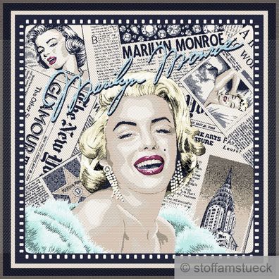Stoff Kissen Panel Polyester Baumwolle Gobelin Marilyn Monroe türkis 50 x 50 cm