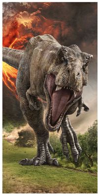 Strandtuch Jurassic World T-Rex mit Vulkan-Hintergrund 140 cm x 70 cm, 100 % Bau