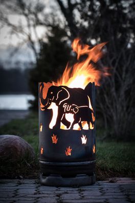 Kleine Feuertonne Afrika Africa Elefant Feuerflair Feuerkorb Holz-Feuerstelle