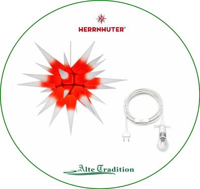 Herrnhuter Stern 60cm weiß mit rotem Kern Papier für Innen Sterne i60 inkl Kabel LED
