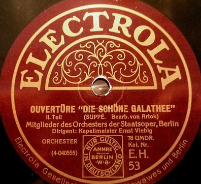 ERNST VIEBIG "Ouvertüre "Die schöne Galathee" Electrola 78rpm 12"