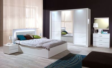 Schlafzimmer Komplett Siena Hochglanz weiss mit LED