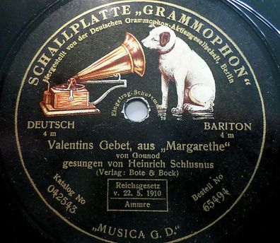 Heinrich Schlusnus "An jenem Tag / Valentins Gebet" Grammophon 78rpm 12"