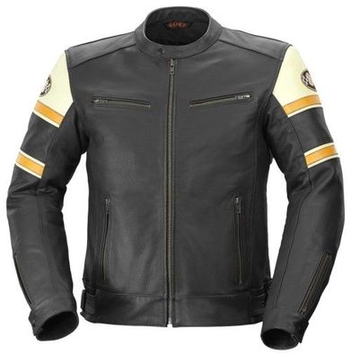 BÜSE Milestone Lederjacke, Schwarz-Orange, 58