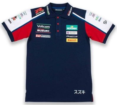 SUZUKI Original WSB Voltcom Team Polo-Shirt, Blau-Rot/ Weiss, M