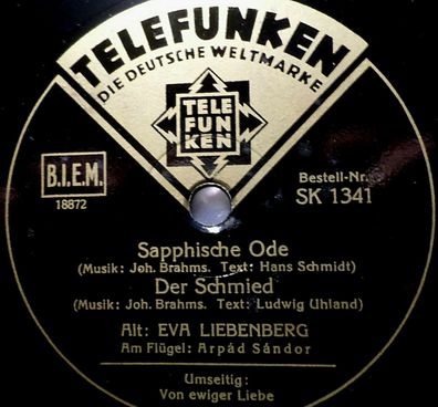 Liebenberg & Sándor "Sapphische Ode / Der Schmied / Von ewiger Liebe" 1933 78rpm