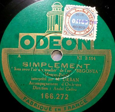 M. URBAN "Que L´Amour Est Traitre / Simplement" Odeon 1930 78rpm 10"