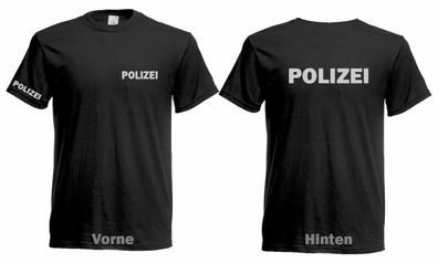 Polizei T Shirt Schwarz, Grün Druck in Silberreflex, Größe S bis 5XL Neu