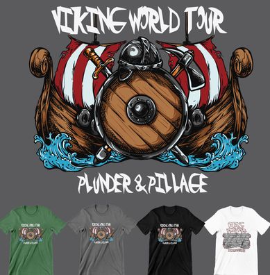 Viking World Tour T-Shirt Viking Warriors Odin, Germanen Mjölnir, Wikinger VWT1/2-