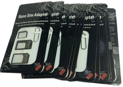 10 x Nano Micro Sim Karten Adapter Set Nadel iPhone Samsung Universal Schwarz