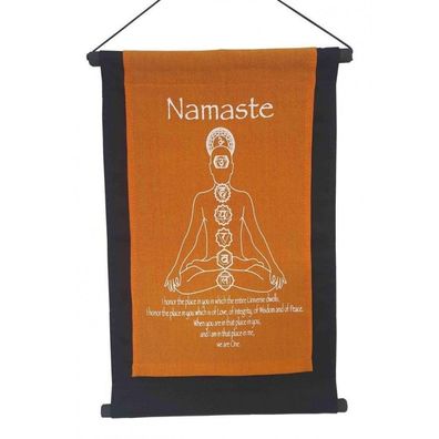 Wandbehang Namaste / CHAKRA BUDDHA Baumwolle saffran 27 x 40 cm Energiebild