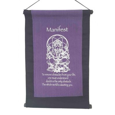 Wandbehang Manifest / Ganesha Baumwolle purple 27 x 40 cm Energiebild Tibet