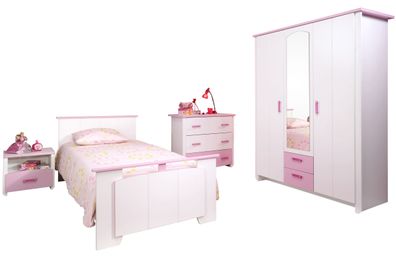 Kinderzimmer Jugendzimmer 4tlg Biotiful 12 Parisot Bett weiß rosa